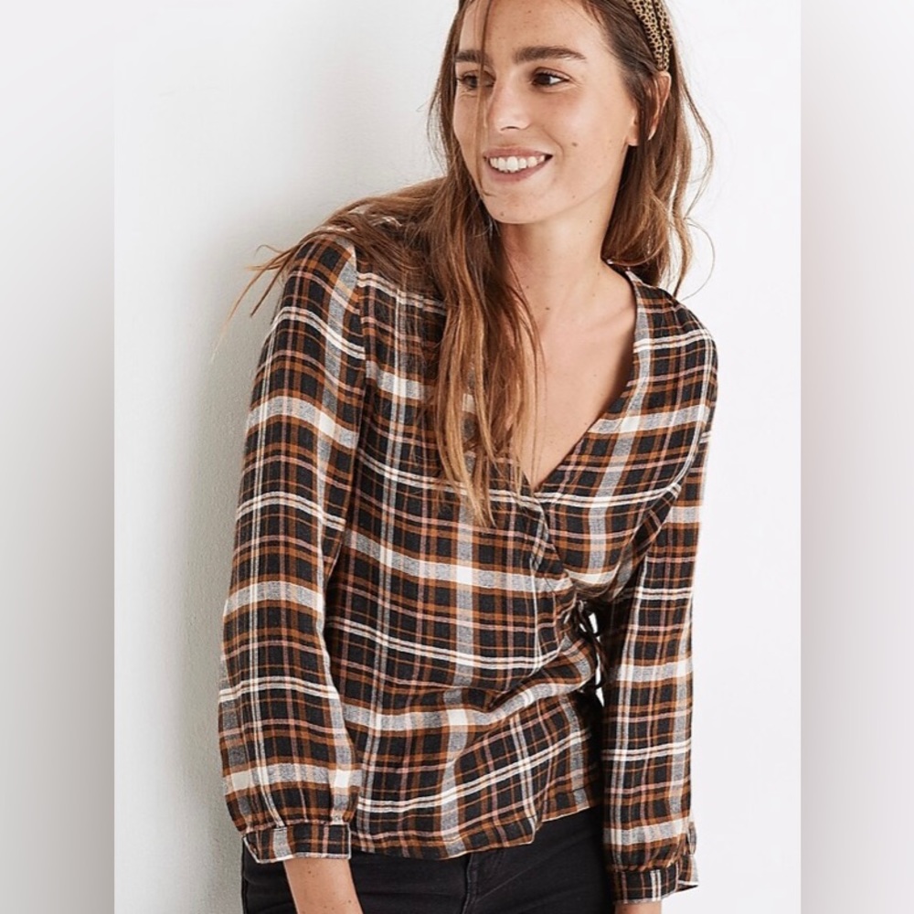 Madewell Plaid Gauze Double Tie Wrap Top